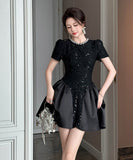 手作りドレスミニドレスキラキラ高級感Aラインパフスリーブ誕生日ドレスセレブ風着痩せ気質 WQ2-JY21695