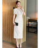 膝丈ドレス キャバドレス ハンドメイド  ビジュードレス タイトシルエット 上品 エレガント デート お出かけ パーティー 結婚式 JC2-JY51383