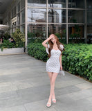 ミニドレス キャバドレス セクシー ボディコン ドットフリル  ホルターネック ヴィンテージ風  甘めコーデ デート 女子会コーデ JC2-XKDD408A-2017-Sep1