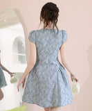 ミニドレス レトロ気質 スクエアネック ハンドメイド服 ウエストマーク Aライン フォーマルワンピース 結婚式 二次会 デート 高見え 上品 大人可愛い JC2-JY95008