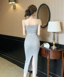 【2色】ロングドレス エレガント セクシー タイトドレス シャネル風 パールビジュー スパンコール ニット スリット入り デート 結婚式 二次会 JC2-MLS8406