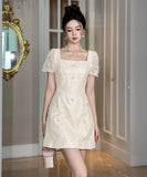 ミニドレス キャバドレス  プティット 清楚 スクエアネック 普段使い 大人カジュアル きれいめ 優雅 デート JC2-JY9082