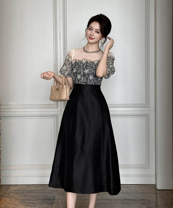 手作りドレスロングドレスレースチュール刺繍セクシーAライン着痩せ気質宴会パーティー二次会高級感セレブ風 WQ2-JY21706