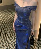 Lady's coco ロングドレス キャバドレス セクシー オフショルダー スパンコール スリットドレス 誕生日会 結婚式 二次会 LW2-XHY917022