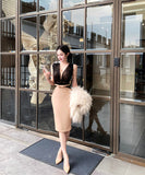 Lady's coco セクシー ボディコン フレンチスタイル ニットワンピース タイト 膝丈 ウエストマーク 上品 気質 大人可愛い 秋冬新作 LW2-XKDD445-2592-Oct10