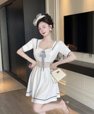 【2色】膝丈ドレス キャバドレス セクシー大人可愛い タイト ナイトドレス レース  ウエストマーク フェミニン LW2-DD5816