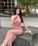 Lady's coco ロングドレス キャバドレス セクシー タイトキャミワンピース ホルターネック フェイクツーピース スリムライン  パーティー デート LW2-OYF8730