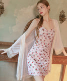 ルームウェア セクシー フラワーレース キャミソール 透け感 ダルメシアンネック 可愛い ナイトウェア LW2-GR5615