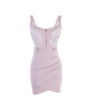 【3色】ミニドレス キャバドレス セクシー ローカット Vネック ジップ バイカラー ボディコン 指名 クラブ JC2-YM8894