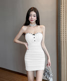 【4色】ミニドレス キャバドレス セクシー ギャル系 谷間魅せ シャーリング ベアトップ ボディコン クラブ 指名 JC2-YM8899