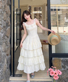 ロングドレスティアードスカートカワセクシーエレガント着痩せ気質フリル夏Aライン WQ2-MXX3066