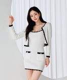 【2点セット】 ミニドレス キャバドレス セクシー 韓国風 ニットタイトセット 長袖 クルーネック ビスチェ  上品コーデ デート 女子会 カフェ LW2-DD6030