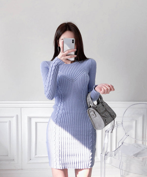 【2色】ミニドレス キャバドレス セクシー 韓国風 細見え タイトフィット クルーネック ニットワンピ ボディコン 通勤 デート お出かけ JC2-MLS59336445