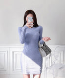 【2色】ミニドレス キャバドレス セクシー 韓国風 細見え タイトフィット クルーネック ニットワンピ ボディコン 通勤 デート お出かけ JC2-MLS59336445