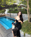 2色】膝丈ドレスエレガントレースセクシー気質タイトドレス谷間見せ韓国っぽおしゃれ WQ2-MXX2098