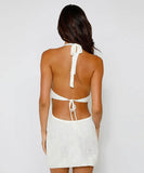 【2色】サンドレス ミニドレス ホルターネックバックレス ドレスセクシー おしゃれ クロシェ編み hot girl WQ2-CM82020-1