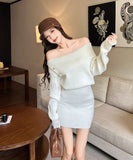 【3色】 ミニドレス キャバドレス セクシー ニットワンピース オフショルダー タイトフィット ペンシルスカート風  シックスタイル LW2-ZED883252GT510B