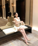 ミニドレスレースフリルVネック小顔効果気質谷間見せエレガント高級感大人可愛い韓国っぽ WQ2-XKD-D529-6812-Apr8