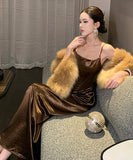 ロングドレス キャバドレス セクシー フェミニン フレンチ サテン カットアウト ドレープ 誕生日 パーティー JC2-XHY913262