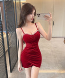 【2色】 ミニドレス キャバドレス セクシー  大人セクシー ベロア キャミソール タイトワンピース ウエストマーク  LW2-DD5836