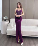 【4色】ロングドレス キャバドレス セクシー 韓国風 Vネック 細見え ベルベット キャミソール パーティー JC2-MLS7787611