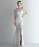 【4色】Lady's coco ロングドレス キャバドレス セクシー サテン 細見え ワンショルダー タイト マーメイドドレス パーティー 結婚式 イブニングドレス JC2-YEY18987