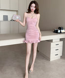 【3色】ミニドレス キャバドレス セクシー タイトミニワンピース Vネック キャミソール デート 指名 LW2-DD5936