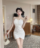 【2色】キャミワンピース ミニドレス キャバドレス セクシー ミニ丈 Vネック ウエストマーク タイトシルエット ボディコン パーティー LW2-DD5944