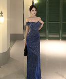 Lady's coco ロングドレス キャバドレス セクシー オフショルダー スパンコール スリットドレス 誕生日会 結婚式 二次会 LW2-XHY917022