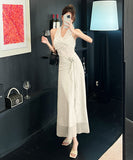 【2色】ロングドレス キャバドレス セクシー ホルターネック Vネック フラワーモチーフ ノースリーブ JC2-ZED885045DXH443