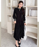 【ロング＆ミニ】ヘップバーン風 ベロアドレス ビジュー 上品 デート 女子会 LW2-DD6026