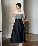 手作りドレスロングドレスレースチュール刺繍セクシーAライン着痩せ気質宴会パーティー二次会高級感セレブ風 WQ2-JY21706