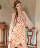 ルームウェア セクシー フラワーレース キャミソール 透け感 ダルメシアンネック 可愛い ナイトウェア LW2-GR5615