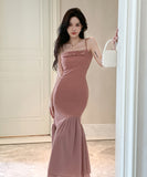 【2色】ロングドレス キャミドレス マーメイドドレス リボン カワセクシー 同伴 WQ2-ZED889640GT347