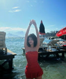 ビキニ水着ベアトップワンピースフリル水玉柄大人可愛いSNS話題温泉ビーチ海 WQ7-XYX-Q9191