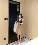 Lady's coco セクシー ボディコン フレンチスタイル ニットワンピース タイト 膝丈 ウエストマーク 上品 気質 大人可愛い 秋冬新作 LW2-XKDD445-2592-Oct10