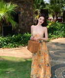 ロングドレスサンドレスホルターネック花柄チュールAライン着痩せ気質高級感セレブ風 WQ2-XHY915274