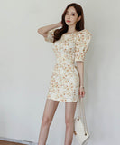 ミニドレス花柄パフスリーブエレガント韓国っぽカワセクシータイトドレスパーティーエレガント WQ2-ZED885682A71