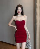 【4色】ミニドレス キャバドレス セクシー ギャル系 谷間魅せ シャーリング ベアトップ ボディコン クラブ 指名 JC2-YM8899