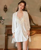 Lady's coco ルームウェア ランジェリー  セクシー ベロア素材 レース切り替え パッド入り キャミソール  パール付き ローブセット LW2-GR6680