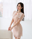 ミニドレスレース気質エレガントリボン女子力通勤カワセクシー同伴WQ2-ZED88784E49