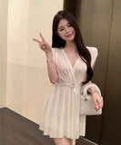 【2色】ミニドレスキャバドレスVネックAライン着痩せ気質谷間見せ指名女子力 WQ2-ZED88721DXH342