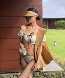 ビキニ水着モノキニ上下セットパフスリーブカワセクシー温泉海おしゃれ韓国っぽ WQ7-BY3115