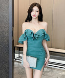 【3色】ミニドレス キャバドレス キャミワンピ セクシー ロータスワンレーブル オープンバック ナイトクラブ JC2-YM8871