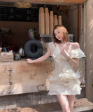 ミニドレスキャバドレスフリル個性感Vネック谷間見せエレガント大人可愛いセクシーフラワー WQ2-XKD-HS-109-8159-Apr11