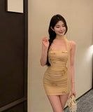 2色キャミワンピミニドレスチュールリボンカワセクシーナイトクラブパーティー肌見せ高級感 WQ2-XKD-D342-708-Apr5