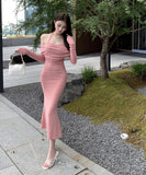 Lady's coco ロングドレス キャバドレス セクシー タイトキャミワンピース ホルターネック フェイクツーピース スリムライン  パーティー デート LW2-OYF8730