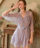 ルームウェア ランジェリー セクシー バタフライ刺繍 リボン メッシュ素材 プラスサイズ ガウン付きセット JC8-GR6311