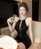 Lady's coco ミニドレス キャバドレス セクシー ビジュー付き ベロア タイトワンピース スパンコール パーティー エレガントスタイル LW2-DD6021