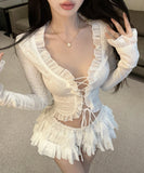 Lady's coco ミニドレス キャバドレス セクシー レースアップ カーディガン 花柄 レース  LW2-SB18YX2593